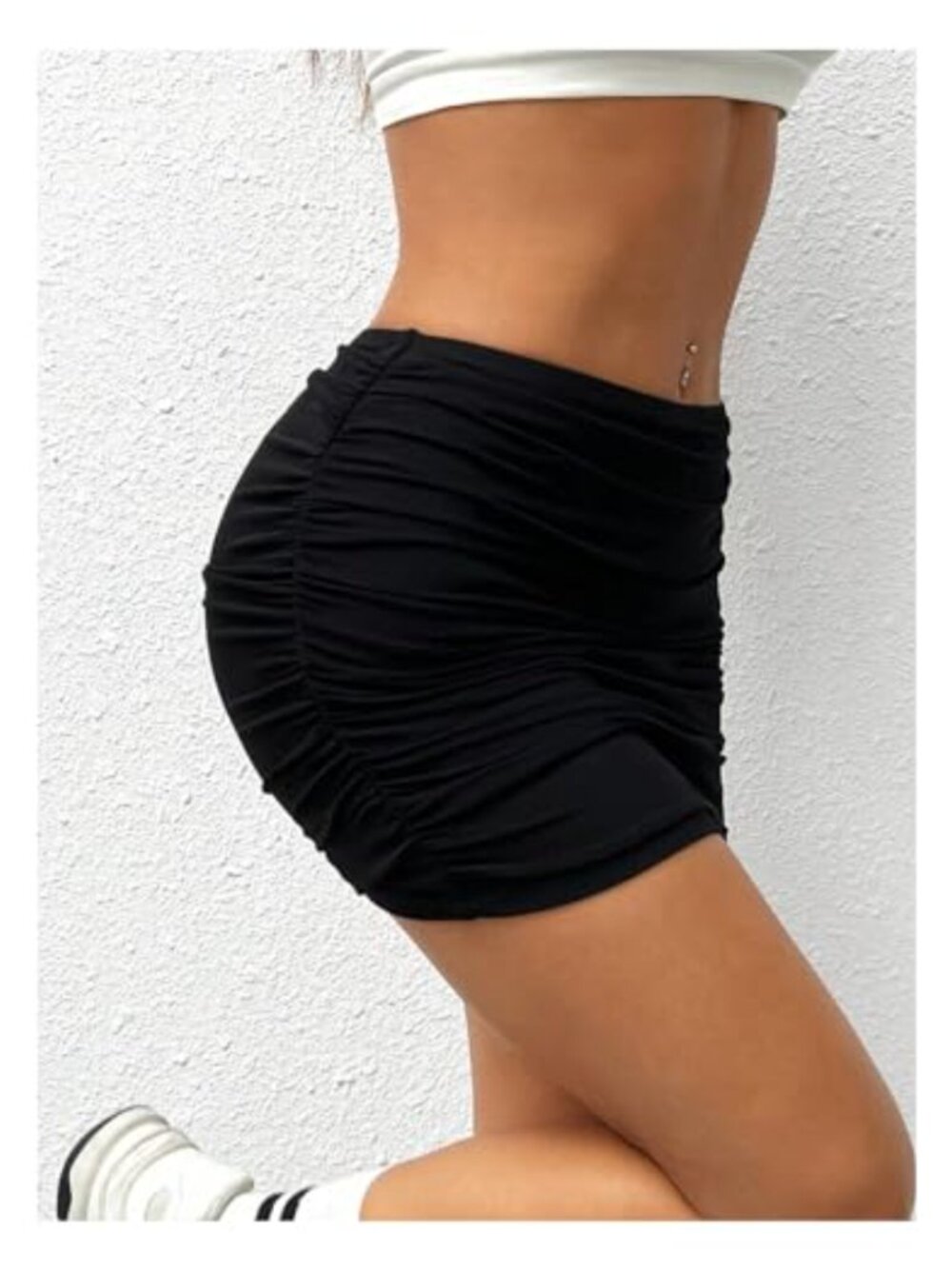 Mesh Ruched Low Rise Bodycon Mini Party Club Skirt - Picture 2 of 6